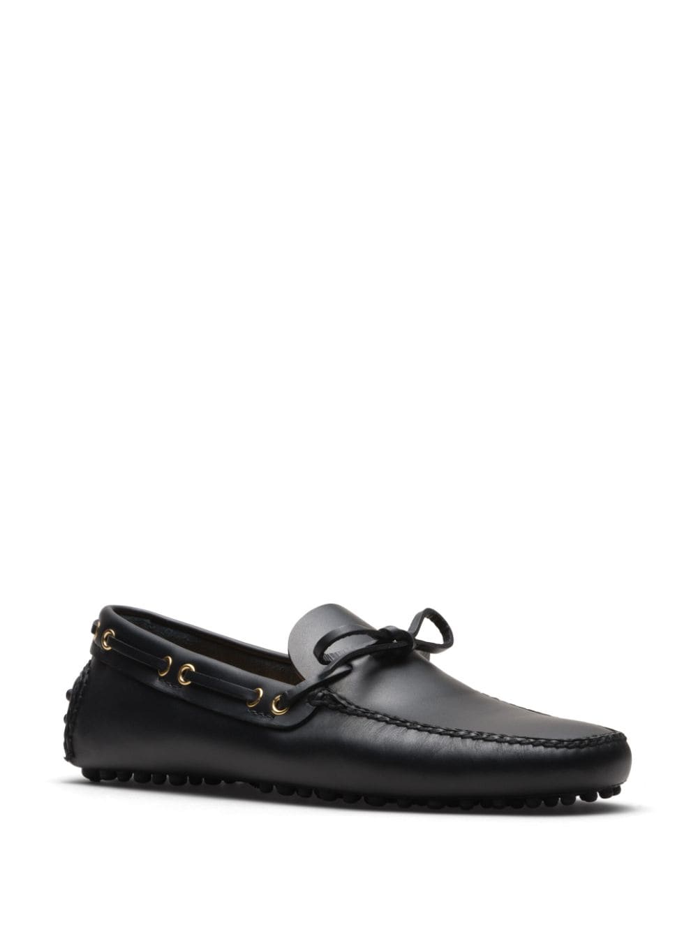 Shop Car Shoe Lace-up Leather Boat Shoes In Black