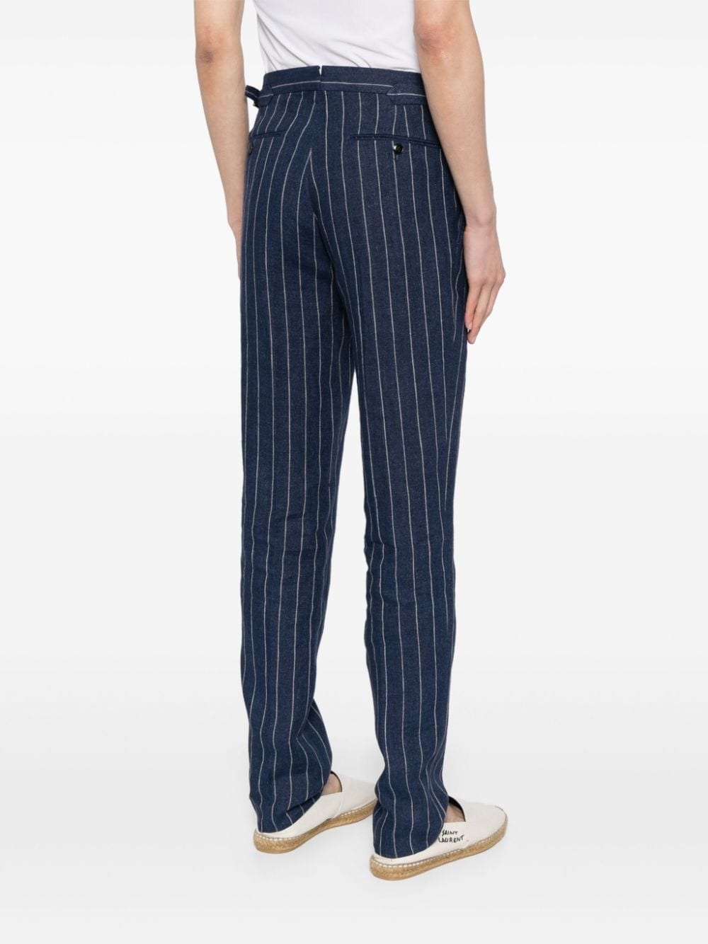 Shop Polo Ralph Lauren Straight-leg Linen Trousers In Blue