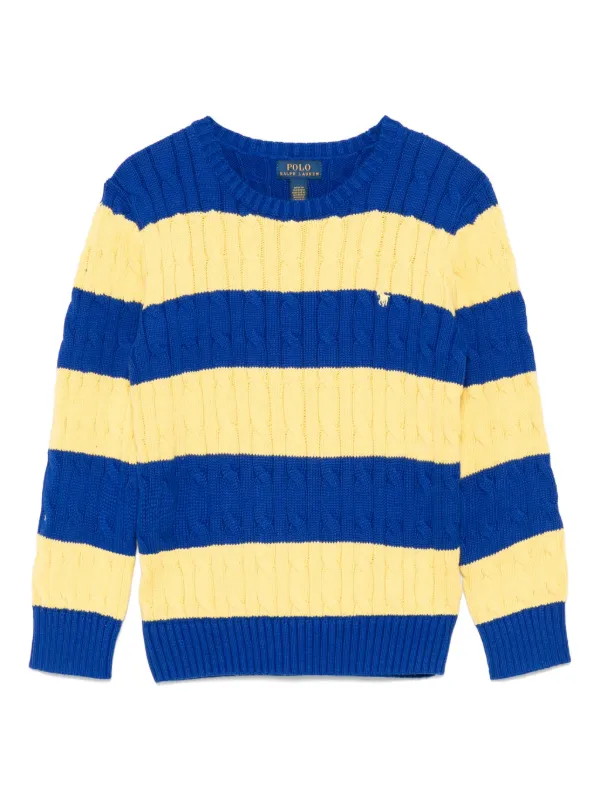 POLO RALPH LAUREN KIDS Striped cable knit Sweater Blue FARFETCH AO