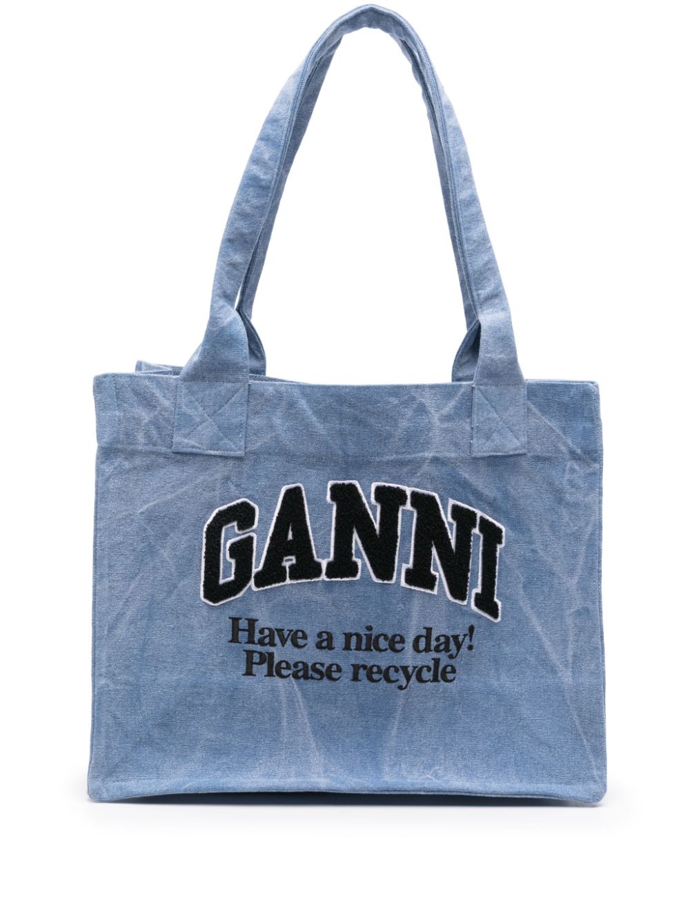 Ganni Logo-flocked Denim Tote Bag In Blue