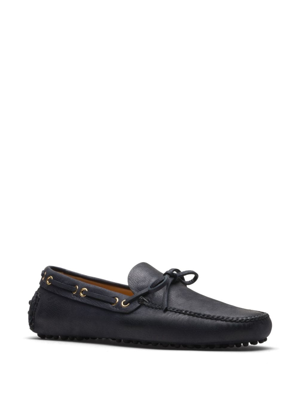 Shop Car Shoe Lace-up Leather Boat Shoes In Blue