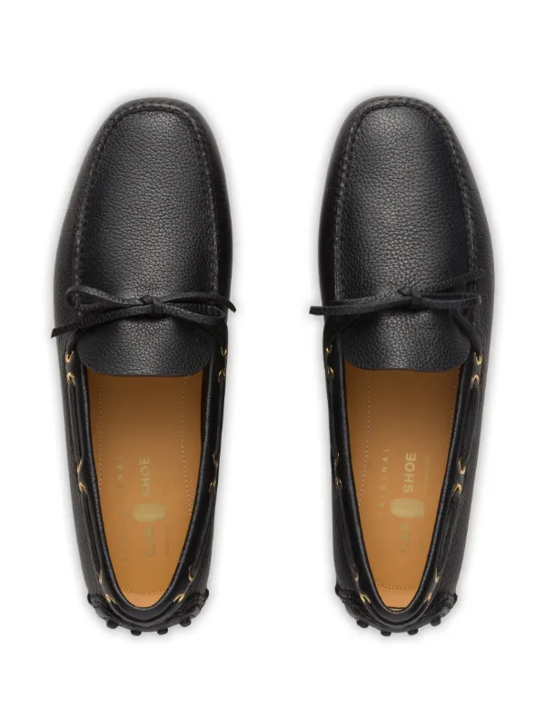 Boat Shoes Mens Black Driving Moccasins Car Shoe Lace-up Leather