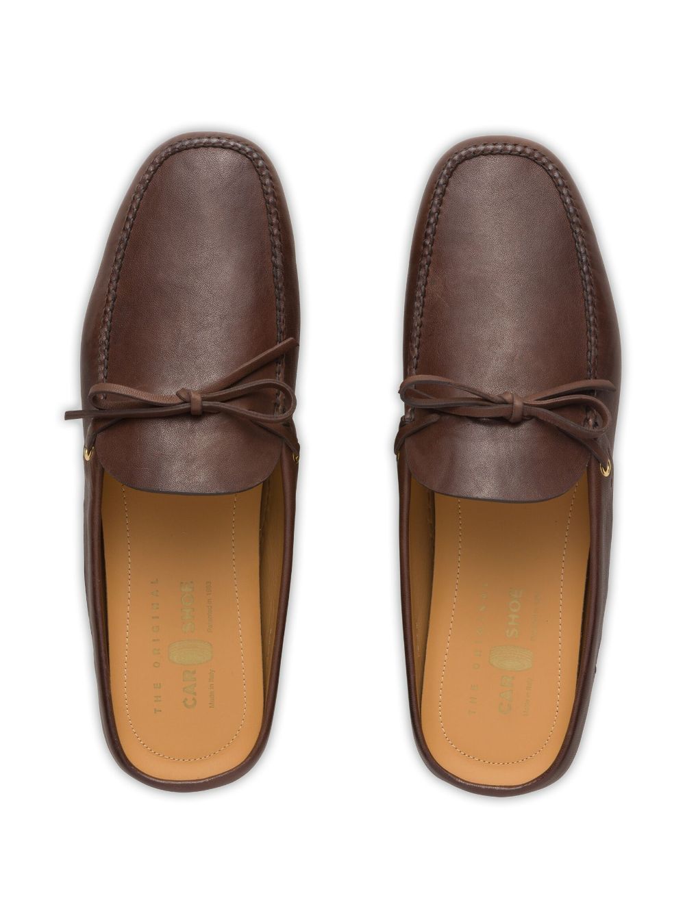 Shop Car Shoe Lace-up Leather Slippers In Brown