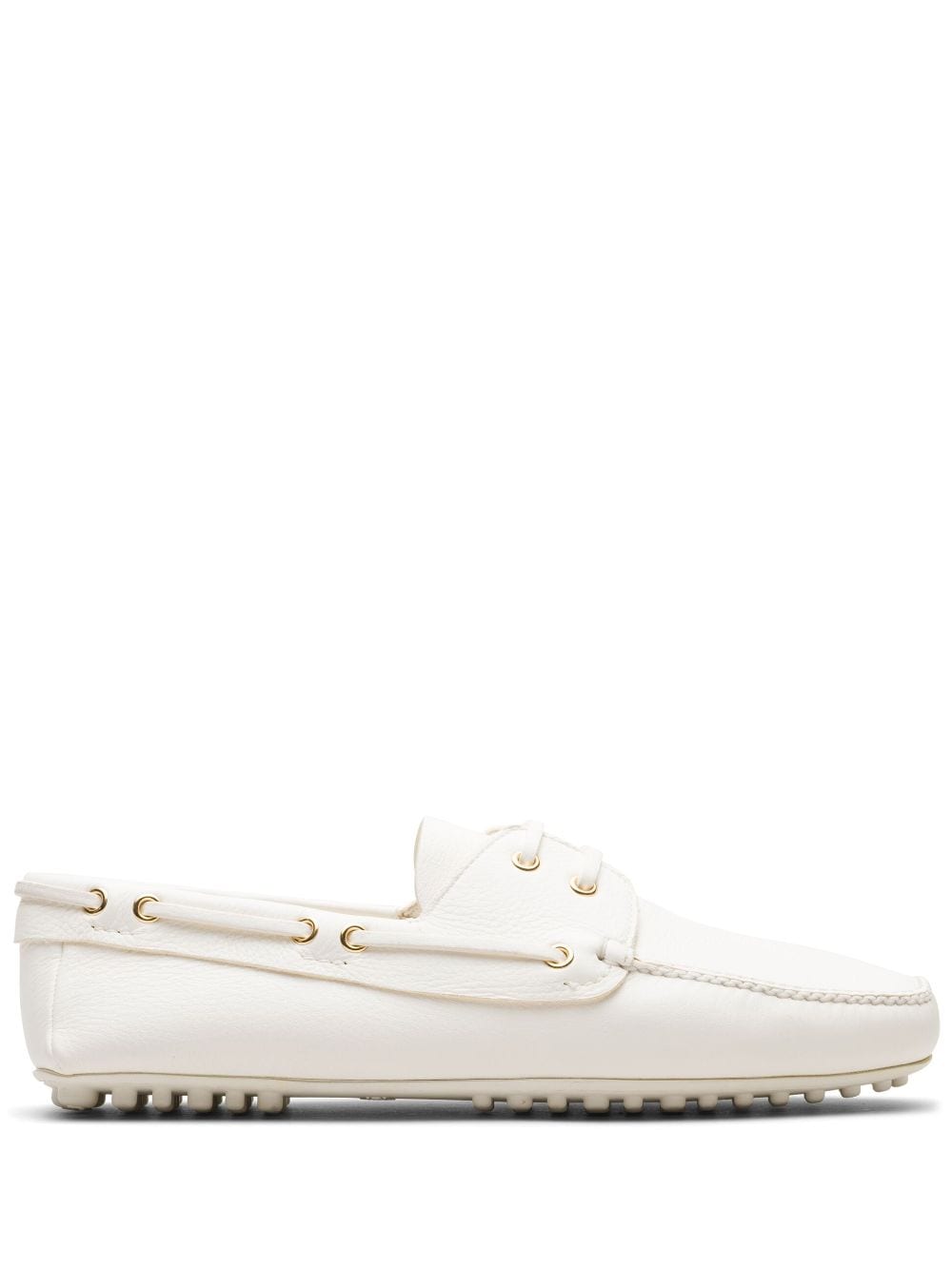 Car Shoe Deer Lace-up Leather Loafers In White