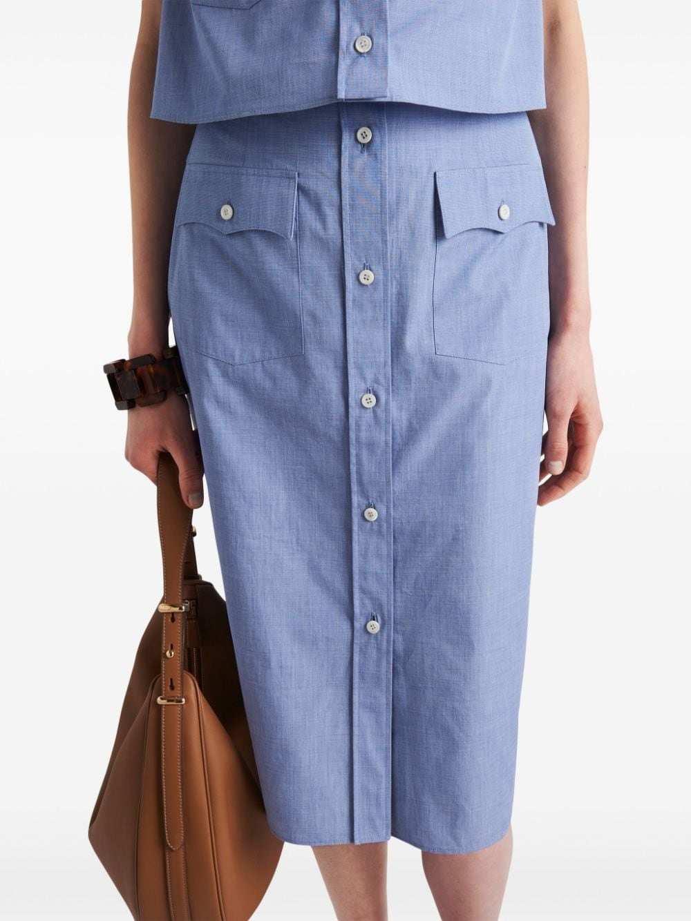 Shop Prada Triangle-logo Midi Skirt In Blue