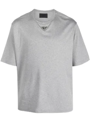Prada triangle-logo Cotton T-shirt | Grey | FARFETCH