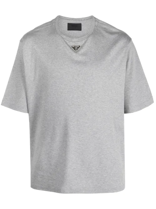 T-shirt en coton à plaque logo - Prada - Modalova