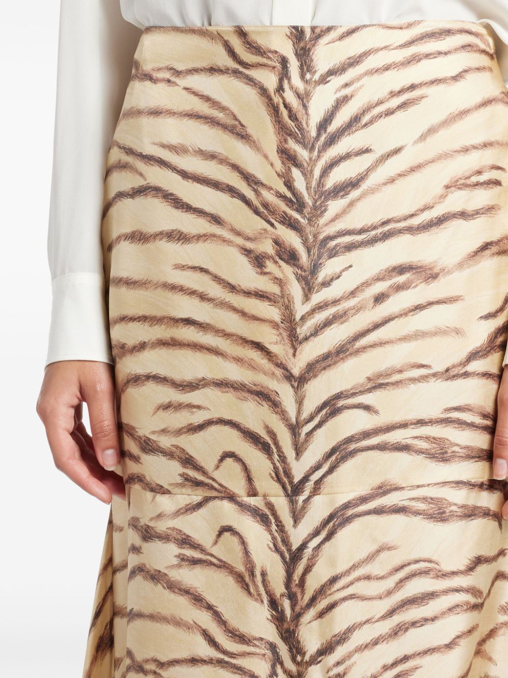 Shop Stella Mccartney Tiger-print Midi Skirt In Neutrals