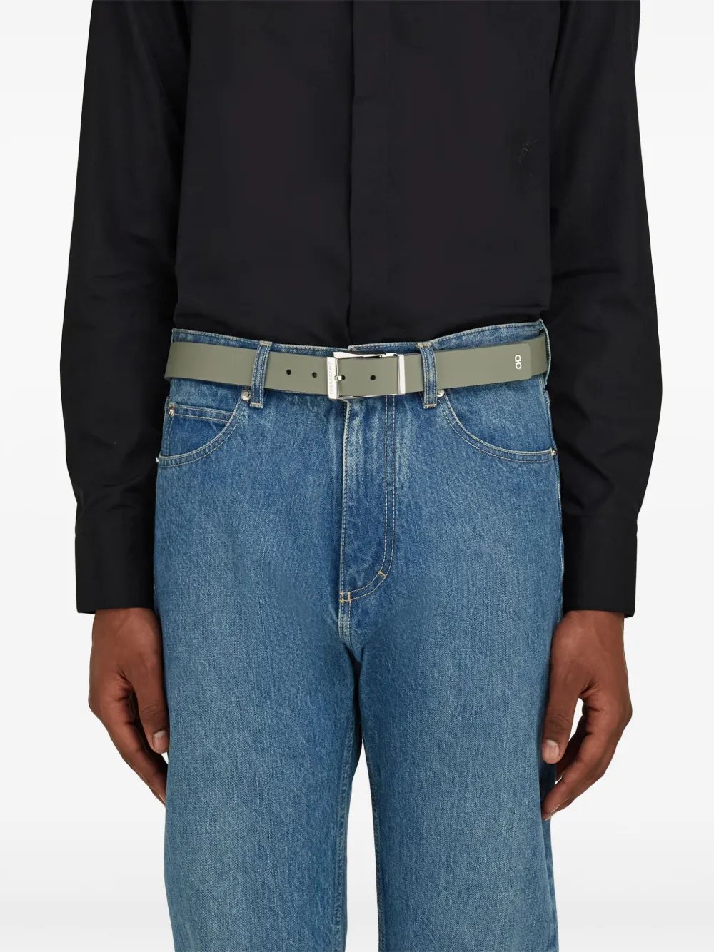 Ferragamo Leren riem met gegraveerd logo Groen