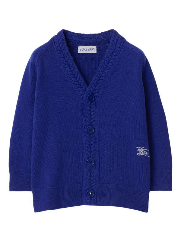 Burberry Kids EKD-embroidered Wool Cardigan Blue FARFETCH
