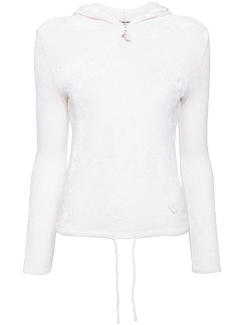 CHANEL 2004 Camellia-applique velvet hoodie Women