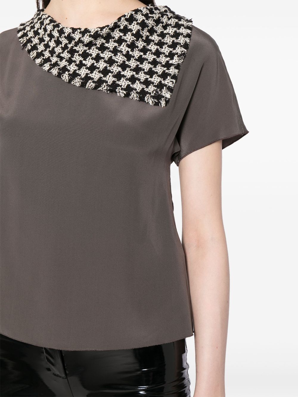 CHANEL 2009 tweed-panel silk top Women