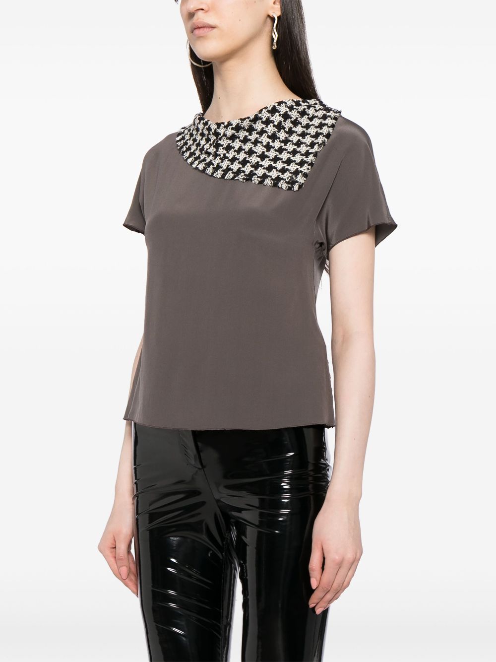 CHANEL 2009 tweed-panel silk top Women