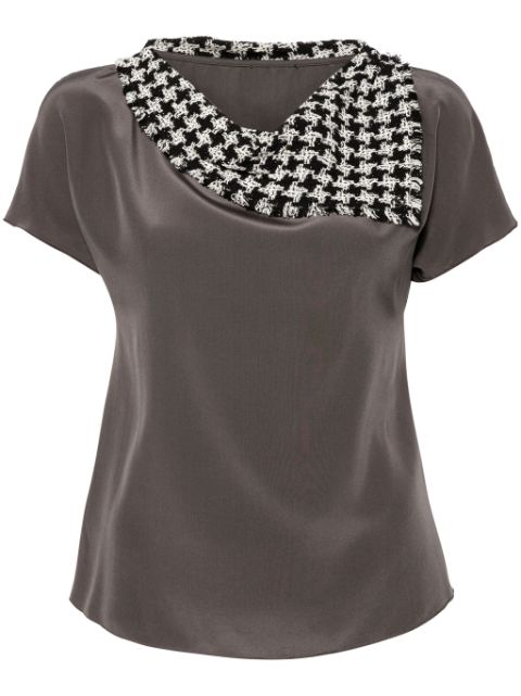 Cheap HOT SALE CHANEL 2009 tweed-panel silk top Women