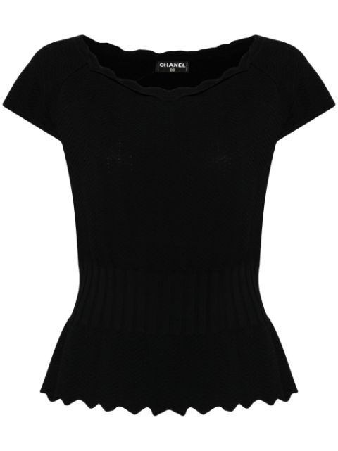 HOT SALE CHANEL 2008 scalloped-trim fine-knit top Women