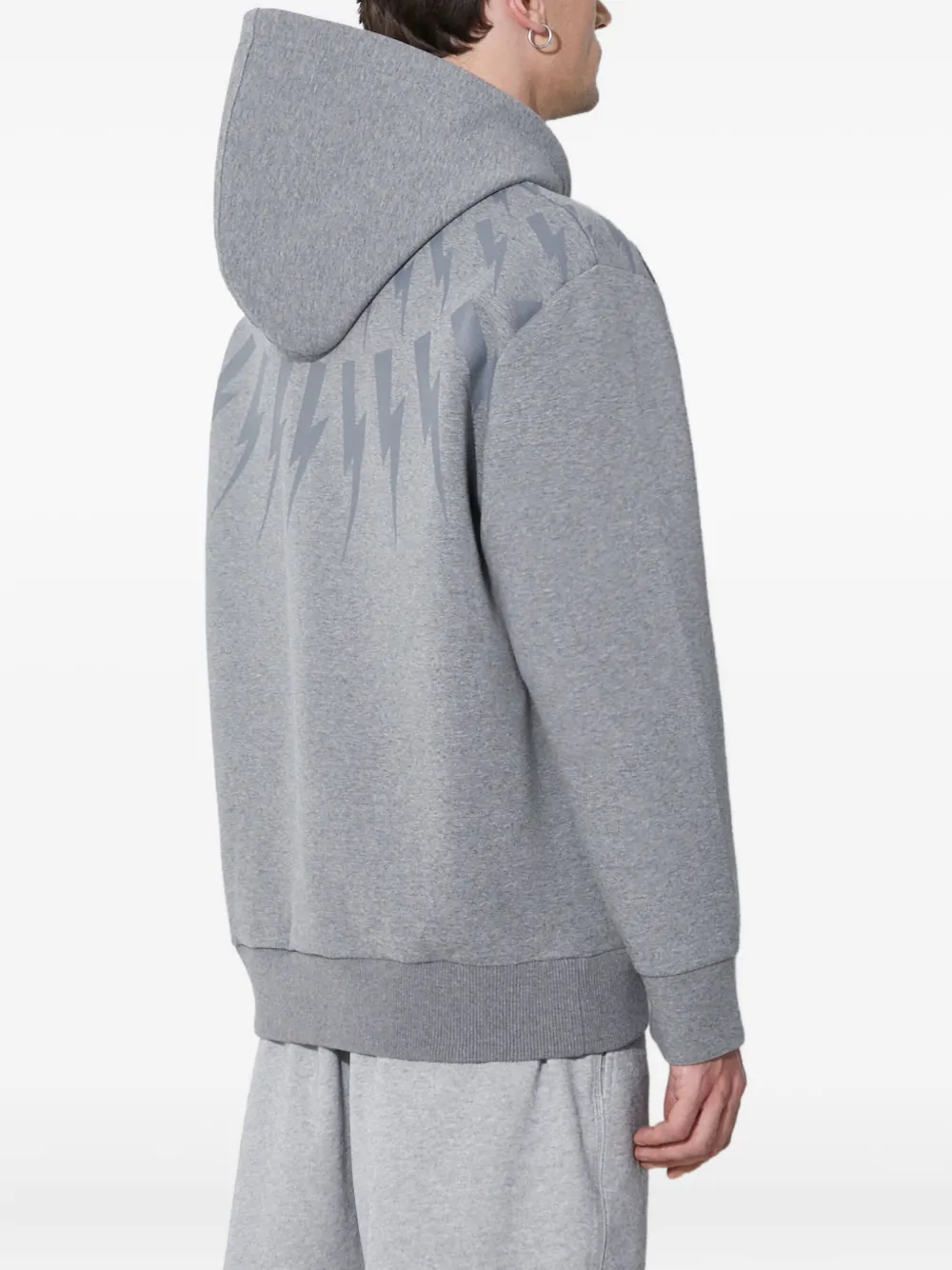 Neil Barrett Lightning Bolt Paterned Hoodie In Gray