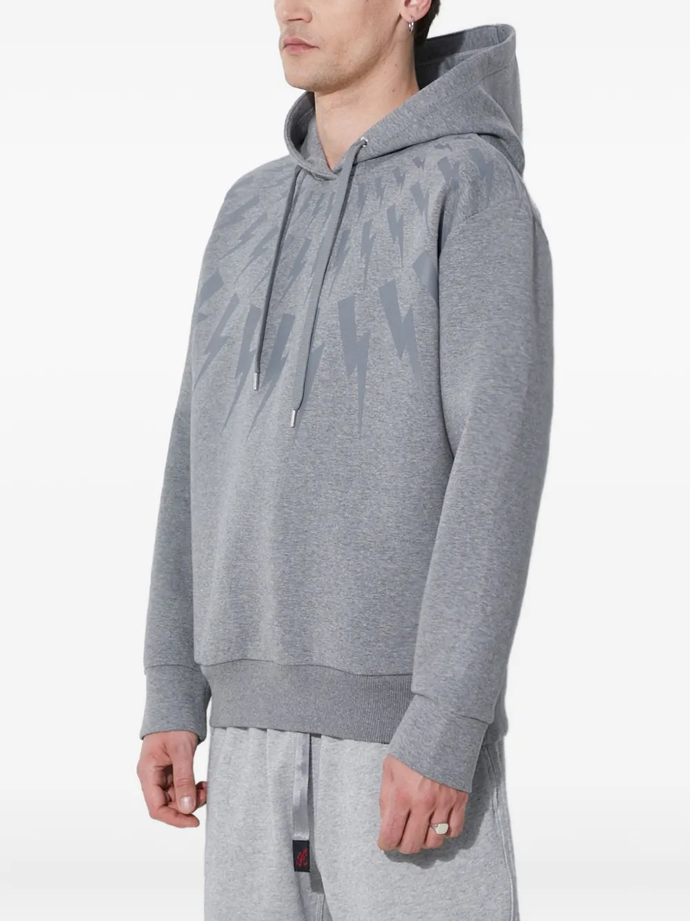 Neil Barrett Lightning Bolt Paterned Hoodie In Gray