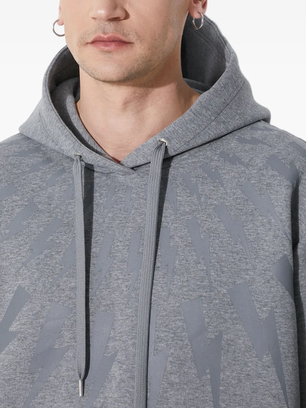 Neil Barrett Lightning Bolt Paterned Hoodie In Gray