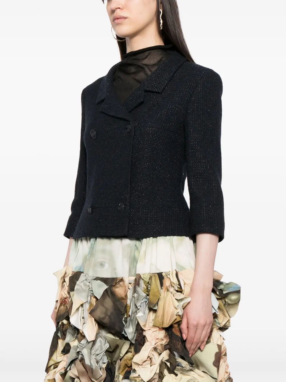 Pre-owned Chanel 2001 Double-breasted Tweed Jacket In Blue