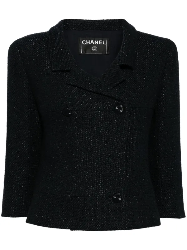 CHANEL Pre-Owned 2001 double-breasted Tweed Jacket Blue