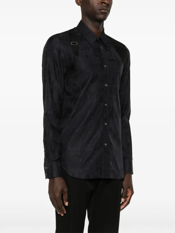 ALEXANDER MCQUEEN ブラック長袖シャツ Alexander McQueen decorative-buckle Cotton Shirt | Black