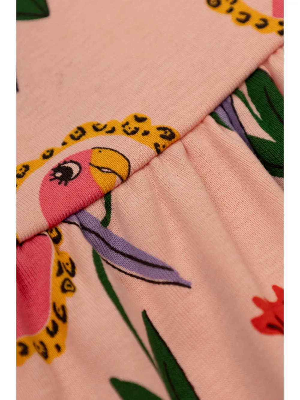 Mini Rodini T-shirtjurk met papegaaiprint Roze