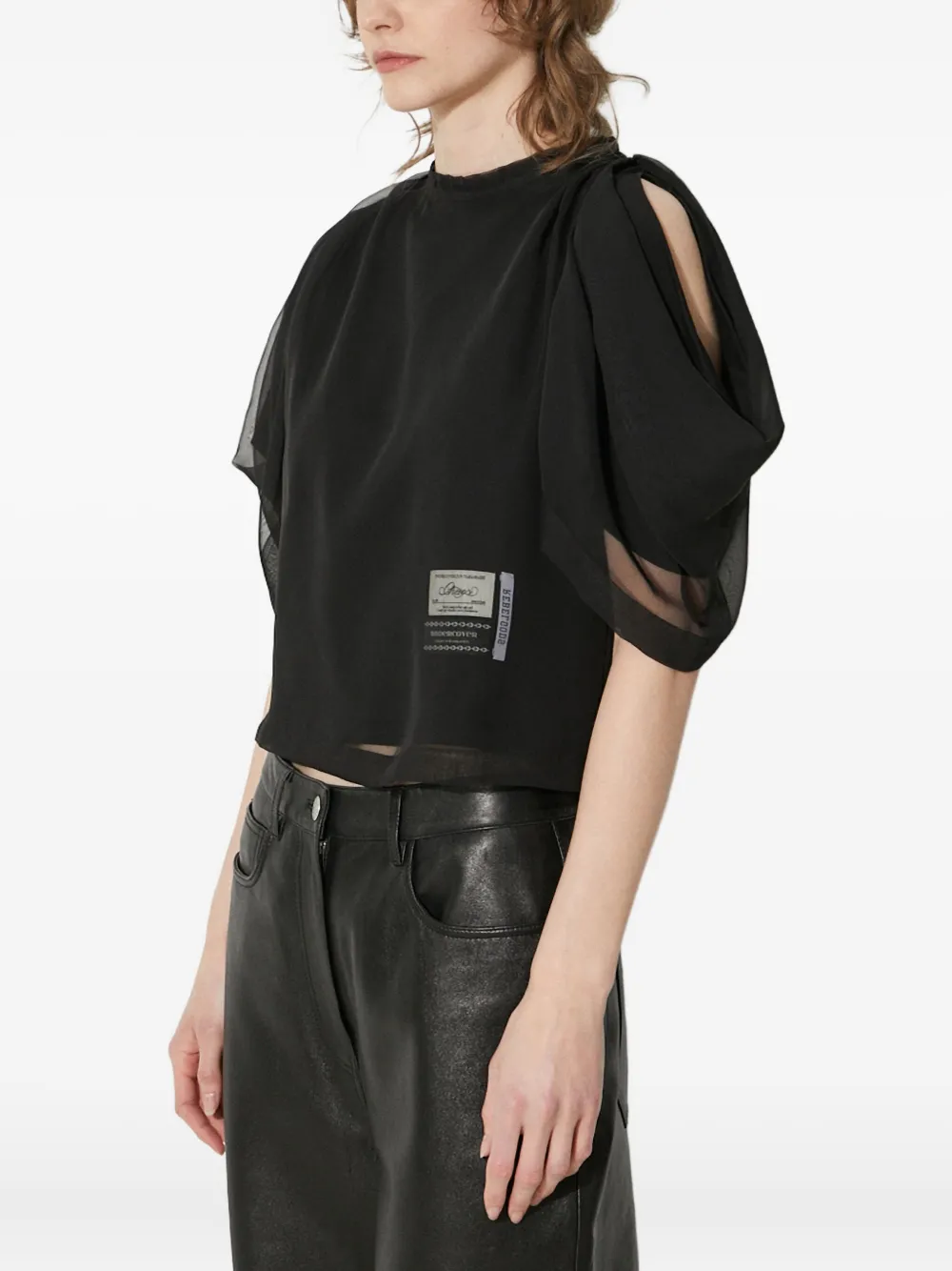 Undercover puff-sleeve sheer-panel top Zwart