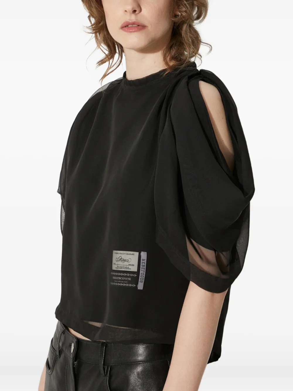Undercover puff-sleeve sheer-panel top Zwart