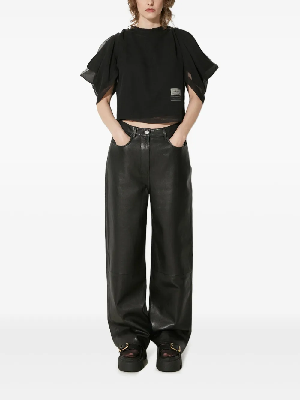 Undercover puff-sleeve sheer-panel top Zwart