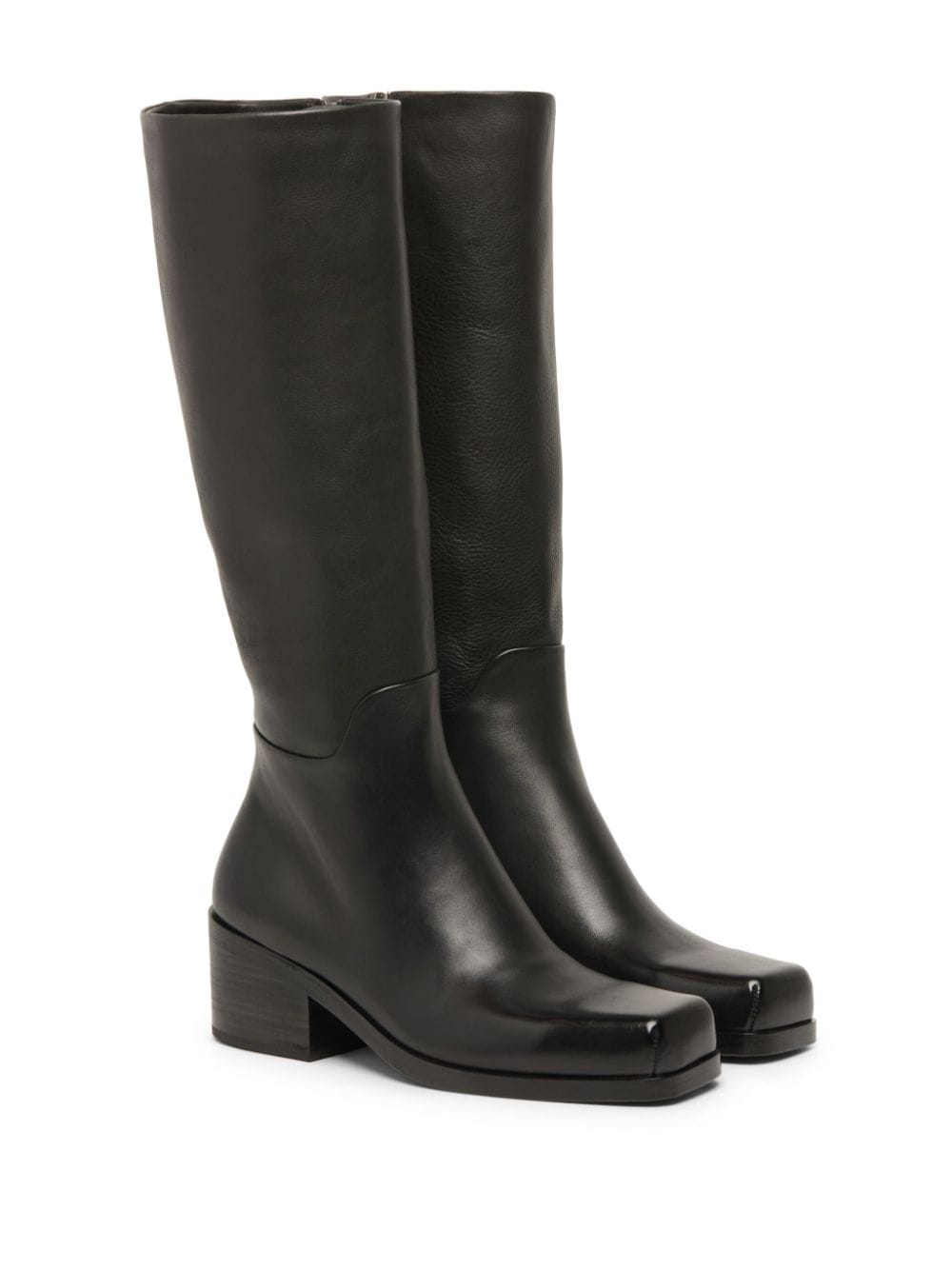 Shop Marsèll Square Toe Leather High Boots In Black