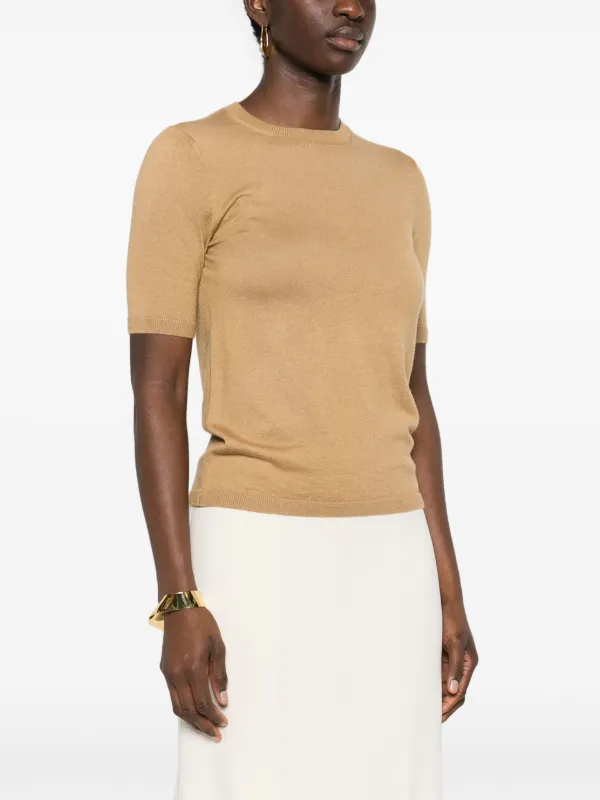 【MaxMara/マックスマーラ】Uネックリブニットプルオーバー ベージュ M Max Mara Warren ショートスリーブ プルオーバー | ニュートラル