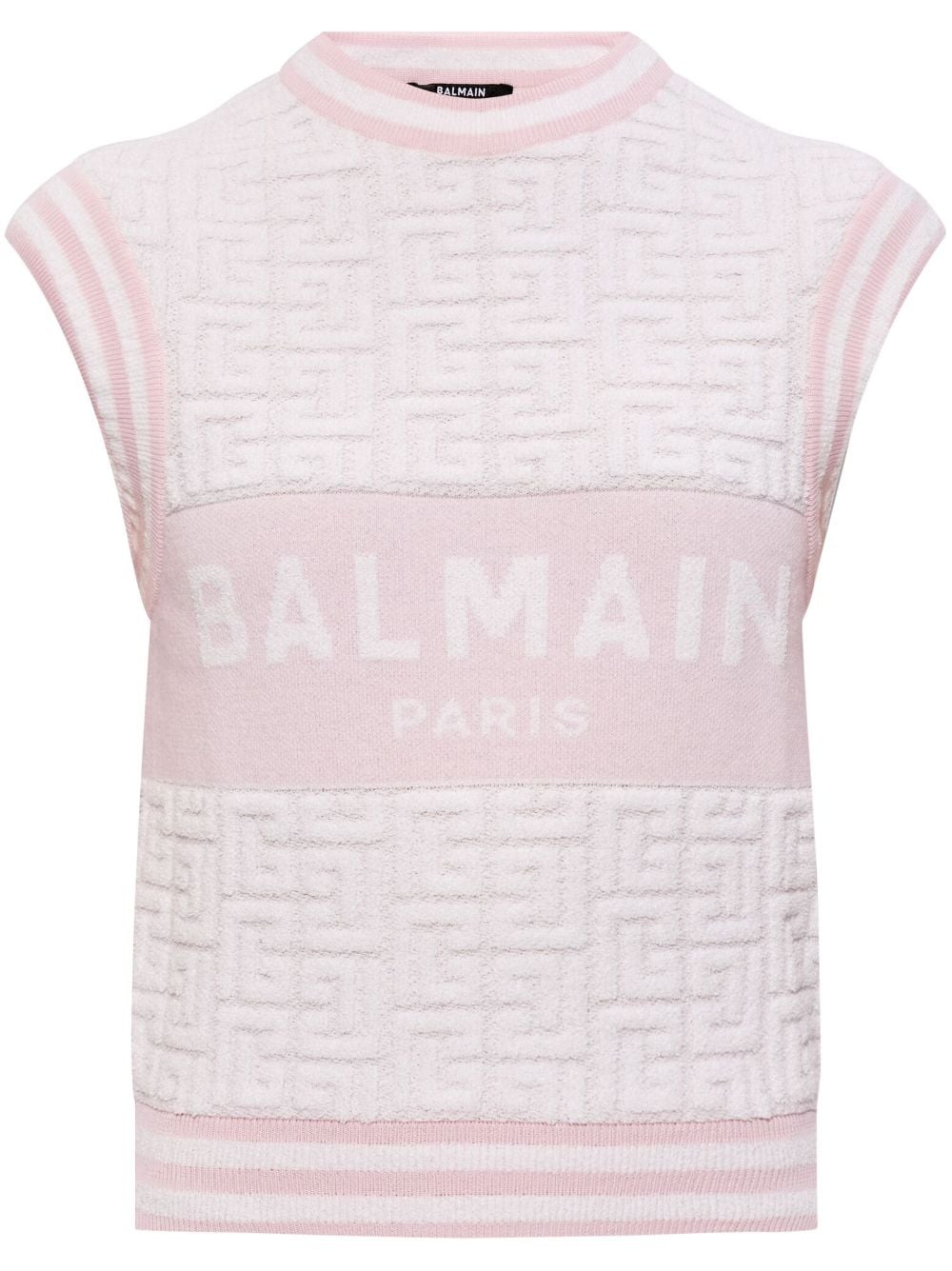 Balmain Intarsia-knit Logo Vest In Pink