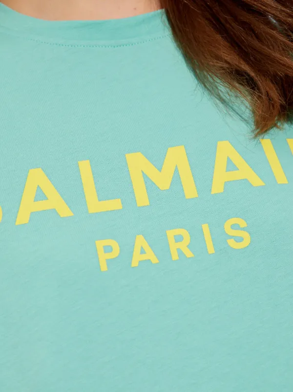 Balmain logo-print Cropped T-shirt | Blue | FARFETCH CA