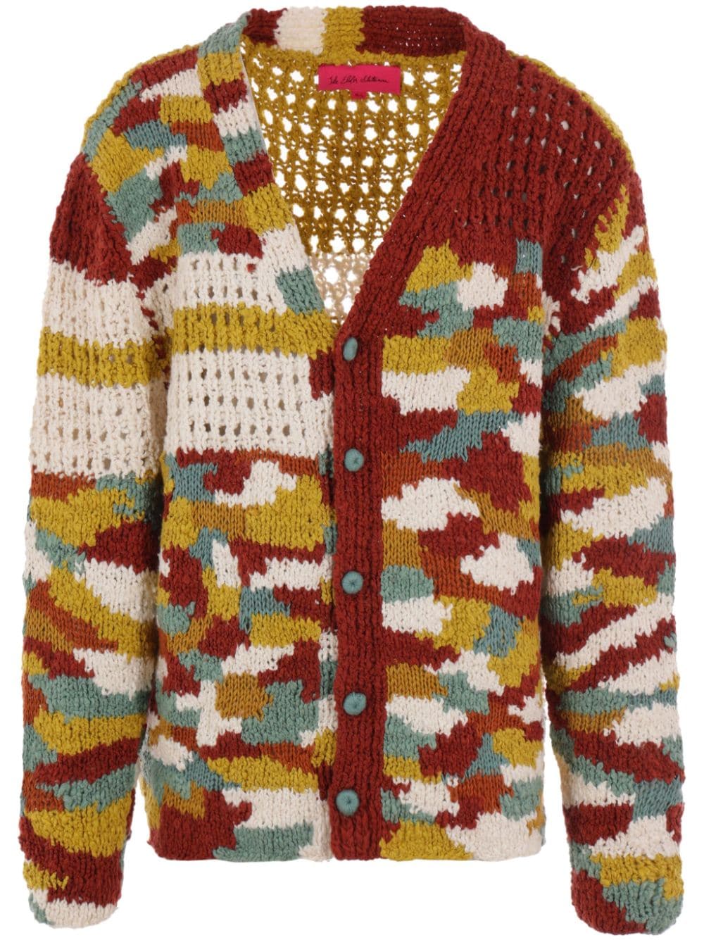 The Elder Statesman Multicolour Monogram-pattern Knitted Cardigan In Brown