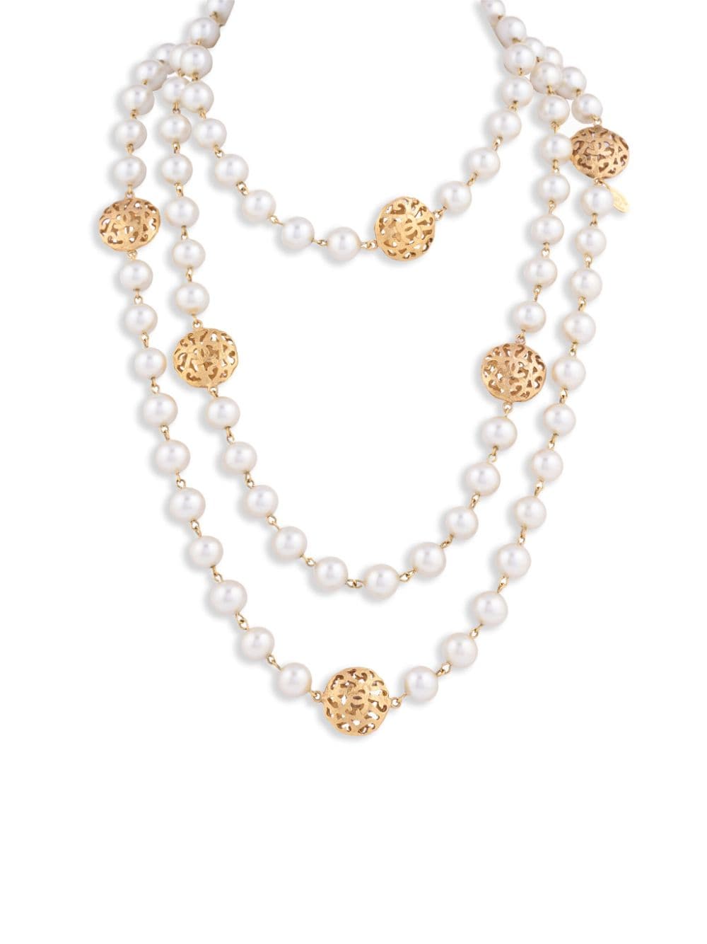 Pre-owned Chanel 1986 Faux-pearl Layered Necklace In White