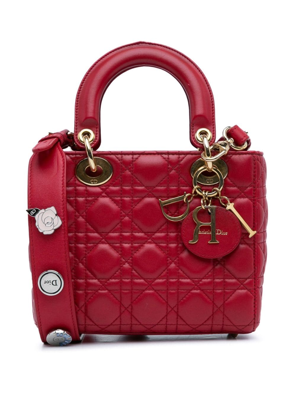 Pre-owned Dior 2017 Small Lambskin Cannage My Abc Lady  Satchel In Red