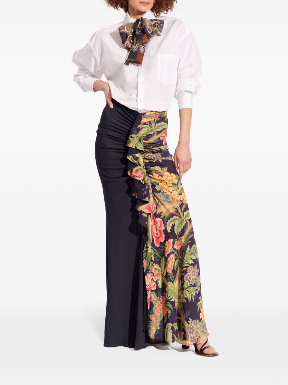 ETRO floral-print draped maxi skirt - Zwart