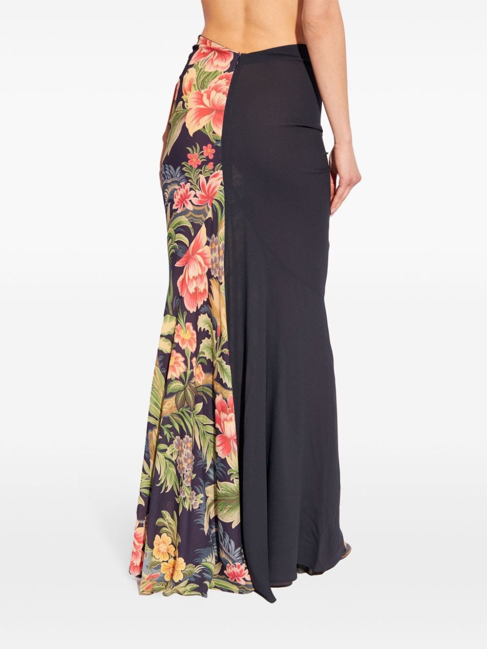 Shop Etro Floral-print Draped Maxi Skirt In Black