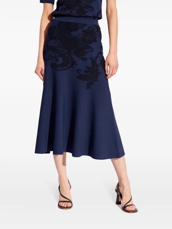 ETRO Embroidered A-line Midi Skirt | Blue | FARFETCH