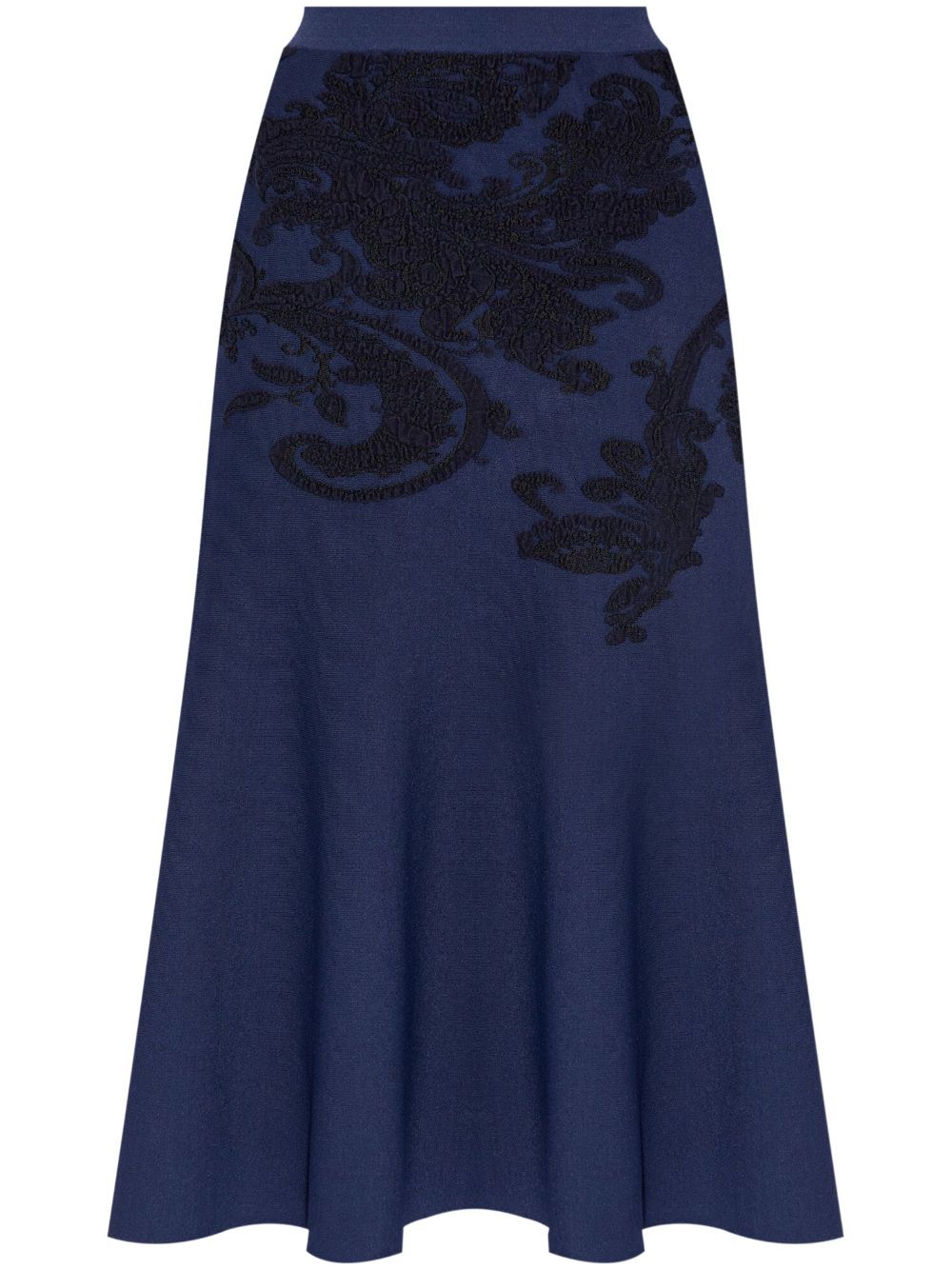 Shop Etro Embroidered A-line Midi Skirt In Blue