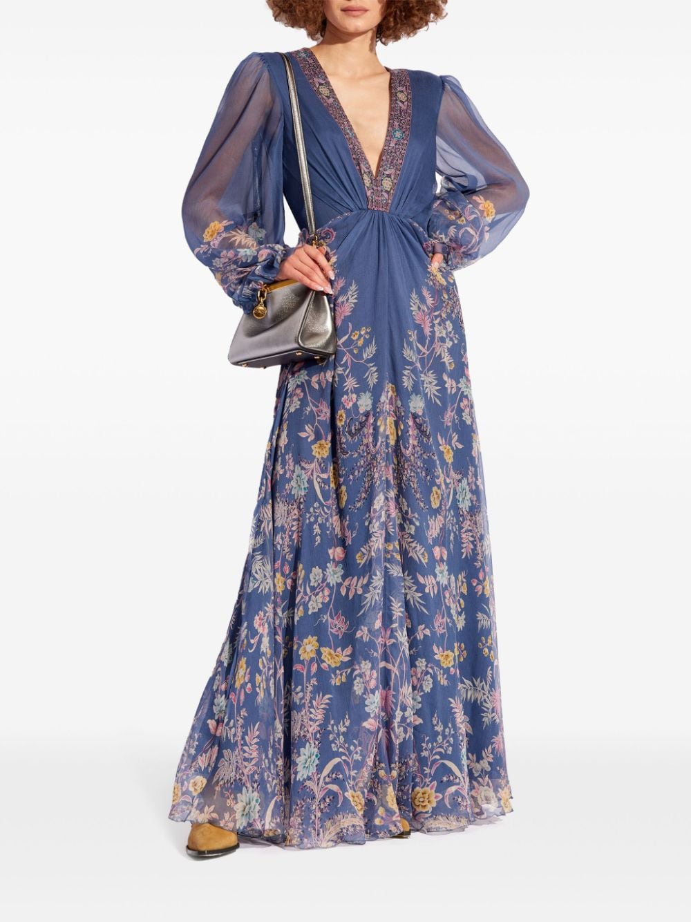 ETRO graphic-print silk maxi dress Blauw