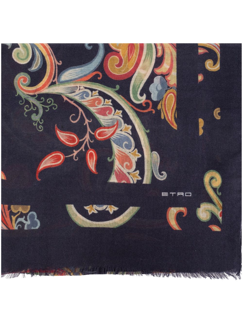 Etro Graphic-print Frayed Scarf In Blue