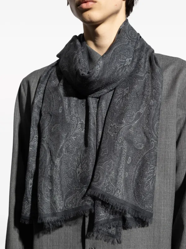 ETRO paisley-print frayed-edge Scarf | Grey | FARFETCH
