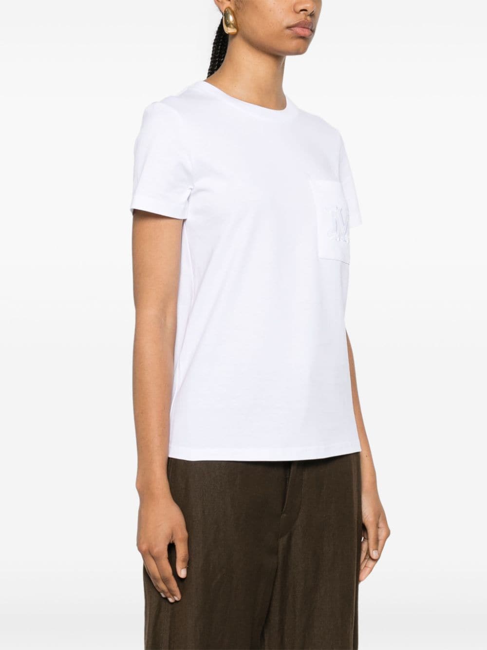 Shop Max Mara Monogram-embroidered Cotton T-shirt In White