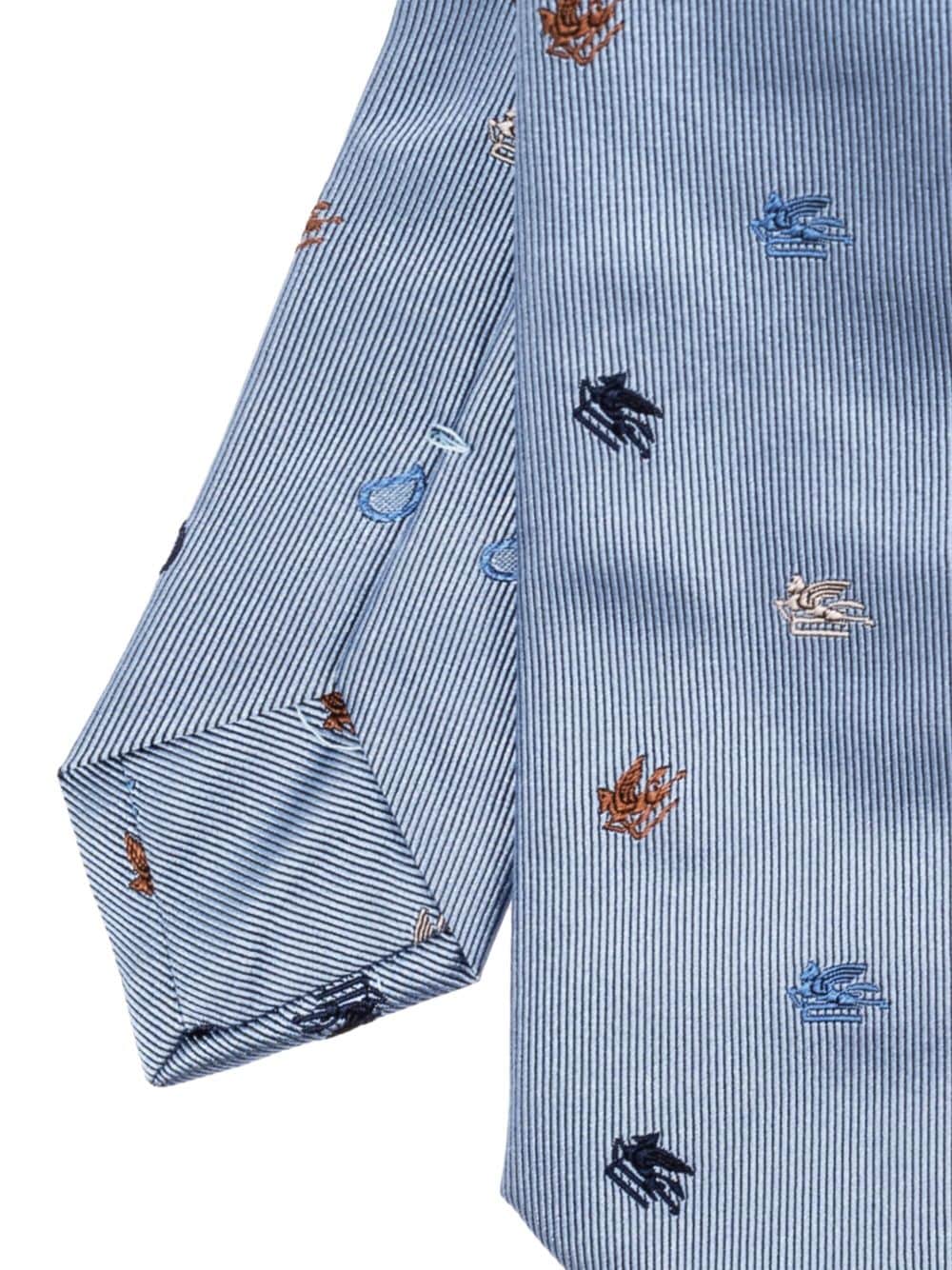 ETRO Pegaso-embroidered silk tie - Blauw