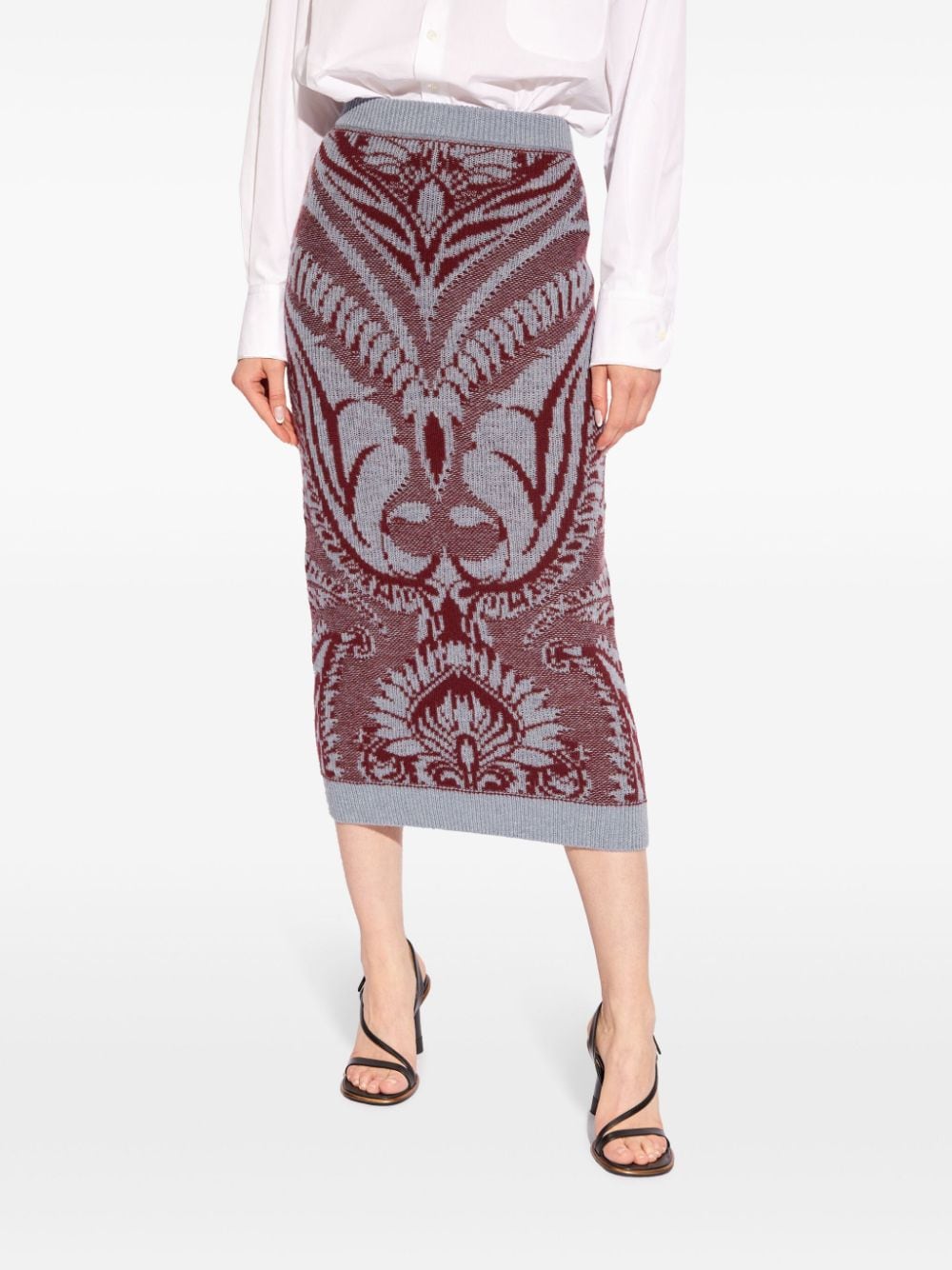 Shop Etro Intarsia-knit Wool Skirt In Grey