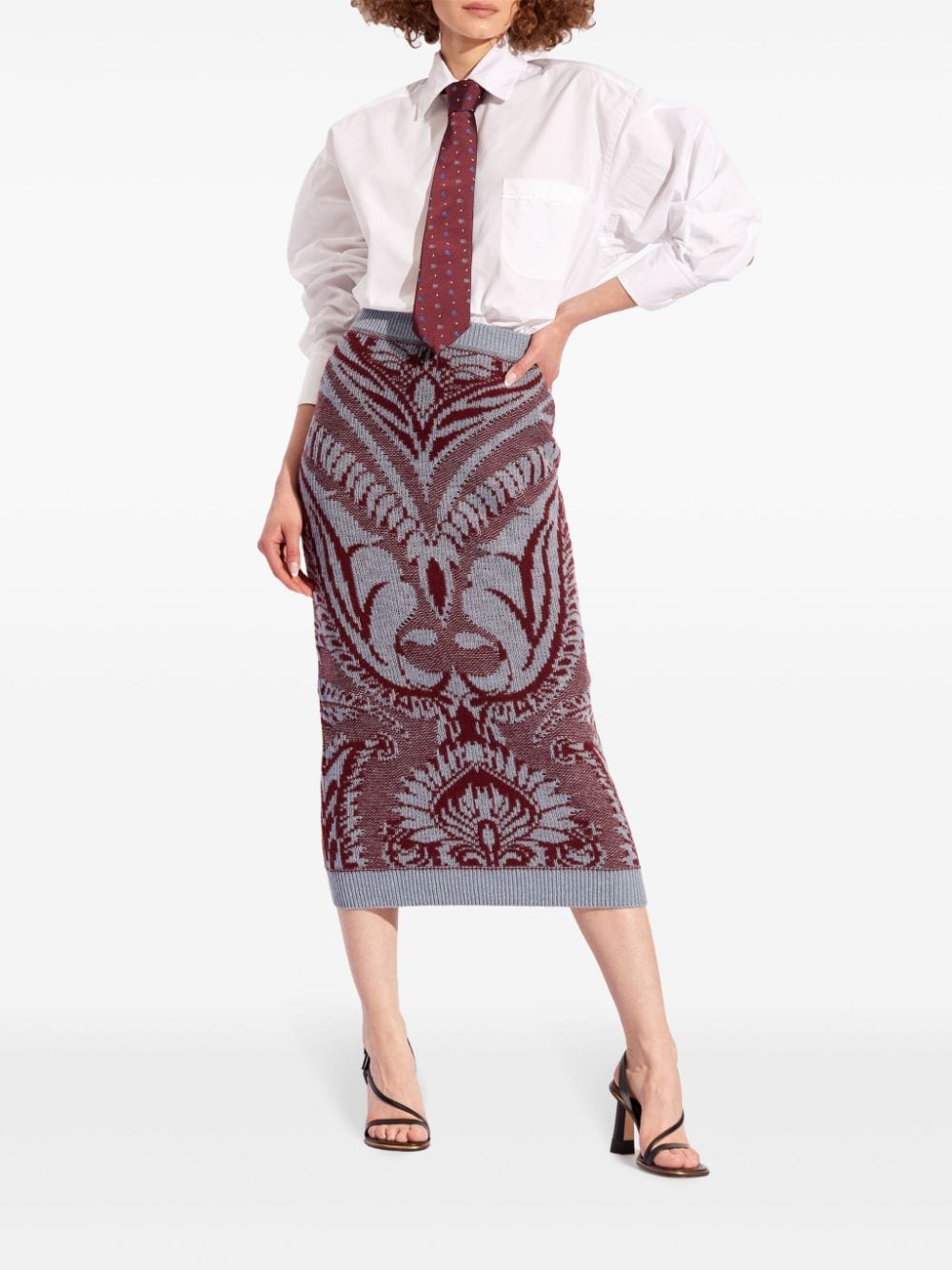 Shop Etro Intarsia-knit Wool Skirt In Grey