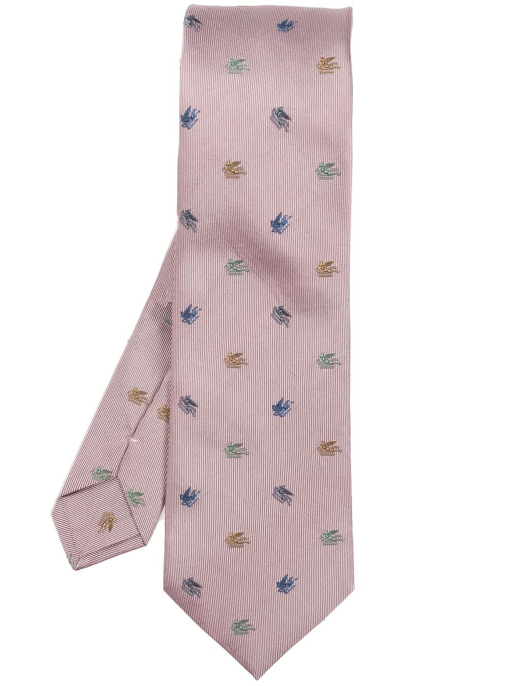 Etro Pegaso-embroidered Silk Tie In Pink
