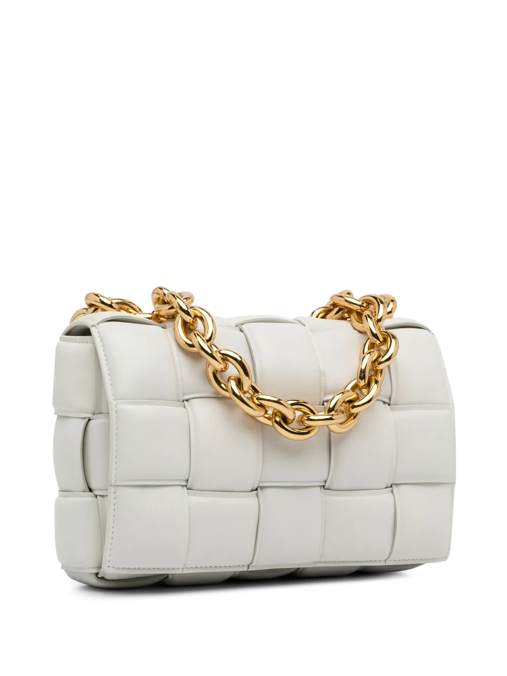 Pre-owned Bottega Veneta 2019-2023 Intrecciato Padded Chain Cassette Satchel In White