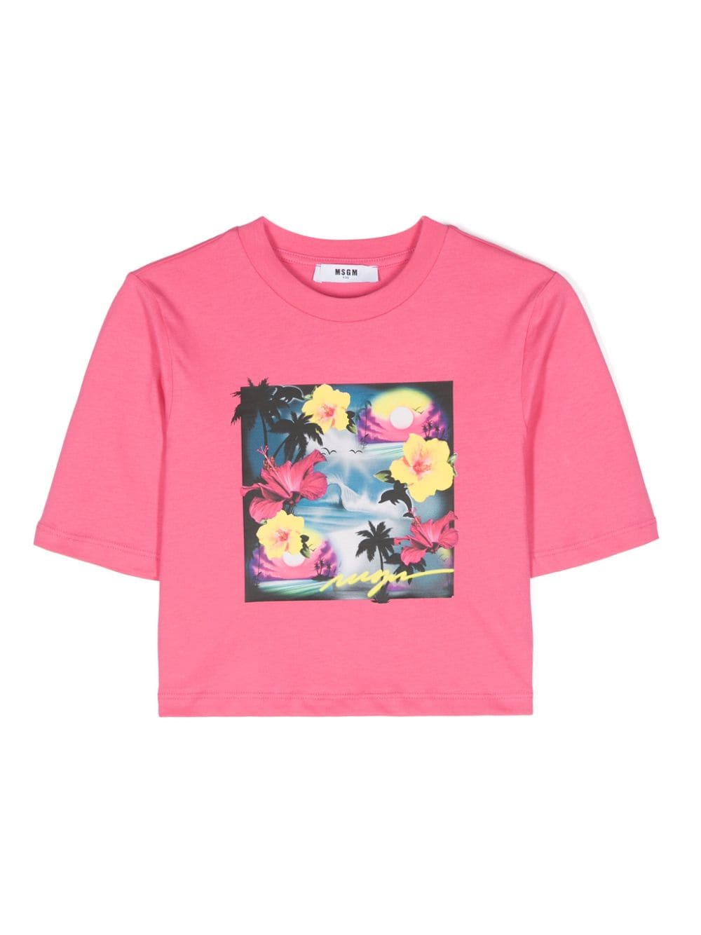 Msgm Kids' Graphic-print Cotton T-shirt In Pink